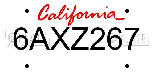 6AXZ267 California License Plate