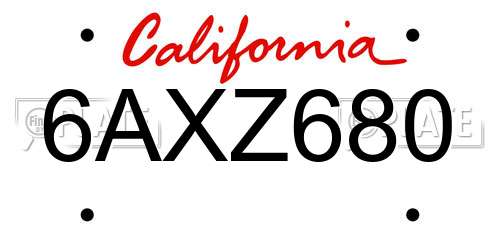 6AXZ680 California License Plate