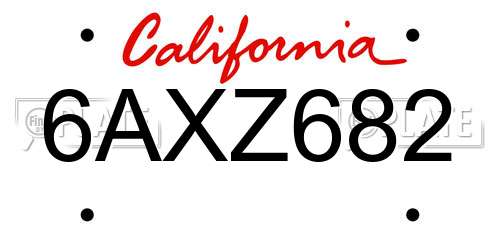 6AXZ682 California License Plate