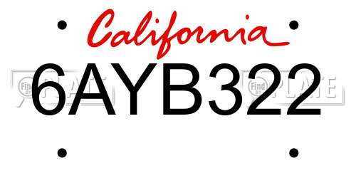 6AYB322 California License Plate