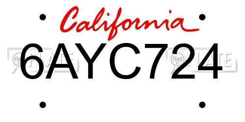 6AYC724 California License Plate