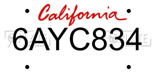6AYC834 California License Plate