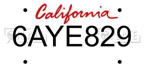 6AYE829 California License Plate