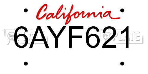6AYF621 California License Plate