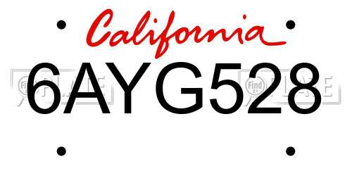 6AYG528 California License Plate