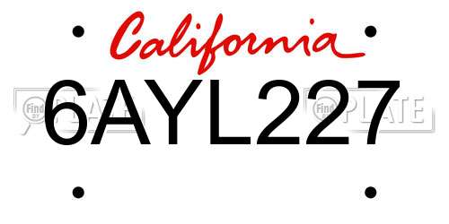 6AYL227 California License Plate