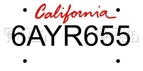 6AYR655 California License Plate