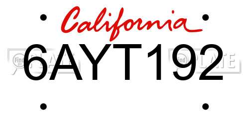 6AYT192 California License Plate