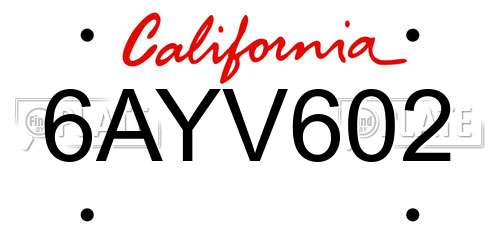 6AYV602 California License Plate
