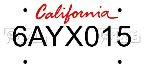6AYX015 California License Plate