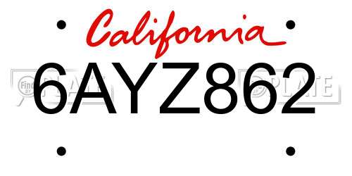 6AYZ862 California License Plate