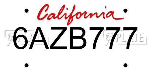 6AZB777 California License Plate