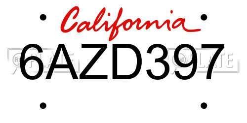 6AZD397 California License Plate
