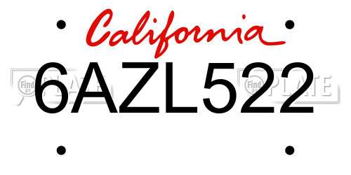 6AZL522 California License Plate