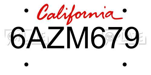 6AZM679 California License Plate