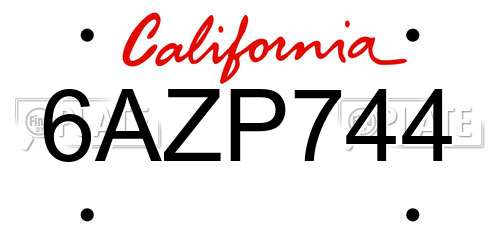 6AZP744 California License Plate