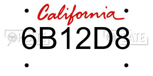 6B12D8 California License Plate