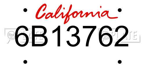 6B13762 California License Plate