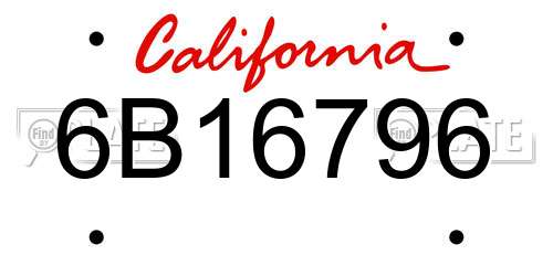 6B16796 California License Plate