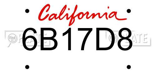 6B17D8 California License Plate