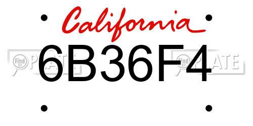 6B36F4 California License Plate