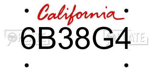 6B38G4 California License Plate