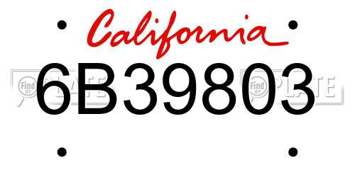 6B39803 California License Plate