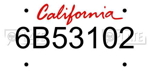 6B53102 California License Plate