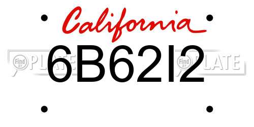 6B62I2 California License Plate