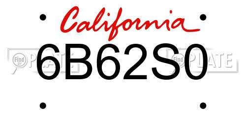 6B62S0 California License Plate