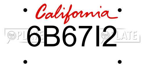 6B67I2 California License Plate