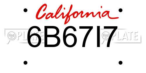 6B67I7 California License Plate