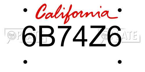 6B74Z6 California License Plate