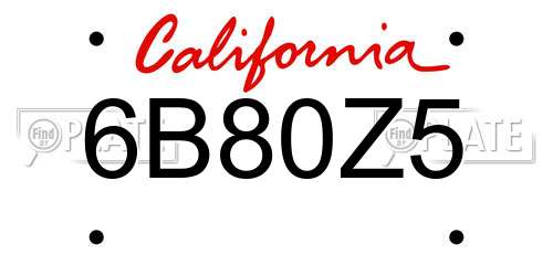 6B80Z5 California License Plate