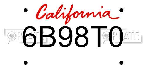 6B98T0 California License Plate
