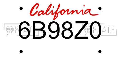 6B98Z0 California License Plate