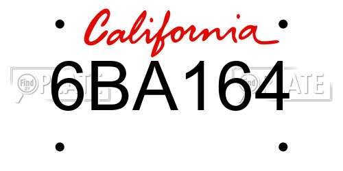6BA164 California License Plate