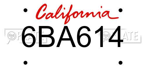 6BA614 California License Plate