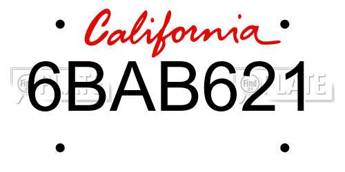 6BAB621 California License Plate