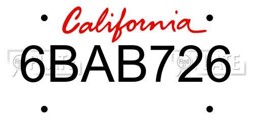 6BAB726 California License Plate