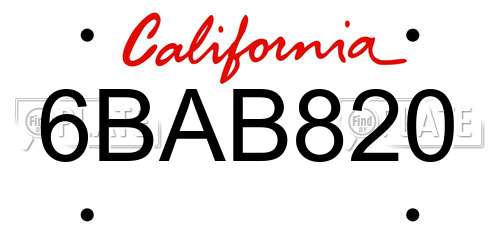 6BAB820 California License Plate