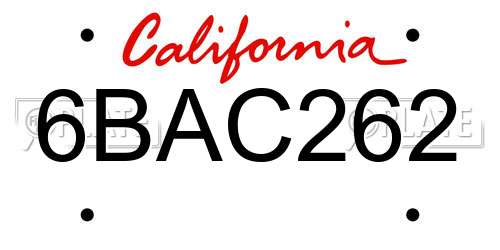 6BAC262 California License Plate