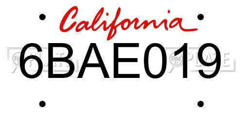6BAE019 California License Plate