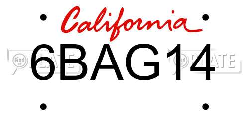 6BAG14 California License Plate