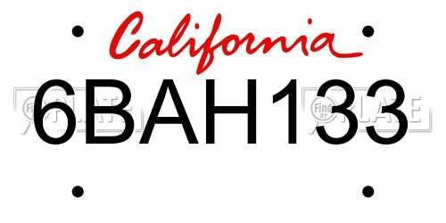 6BAH133 California License Plate
