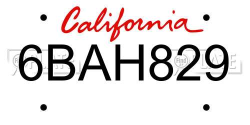 6BAH829 California License Plate