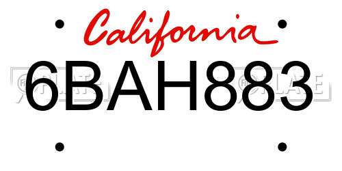 6BAH883 California License Plate