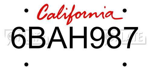 6BAH987 California License Plate