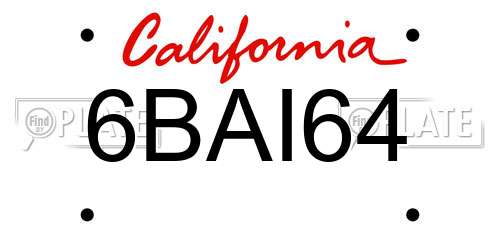 6BAI64 California License Plate