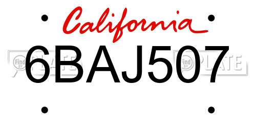 6BAJ507 California License Plate